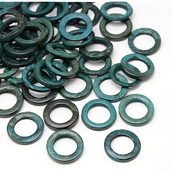 Cadet Blue Dyed Wood Jewelry Findings Coconut Linking Rings, Cadet Blue, 20~23x2~5mm
