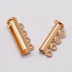 Light Gold Alloy Magnetic Slide Lock Clasps, 4-Strand, 8-Hole, Tube, Light Gold, 25x13.5x7mm, Hole: 2mm