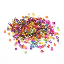 Mixed Color Grade A Glass Seed Beads, Hexagon(Two Cut), Silver Lined, Mixed Color, 1.5~2.5x1.5~2mm, Hole: 0.8mm, about 2100pcs/bag, 450g/bag