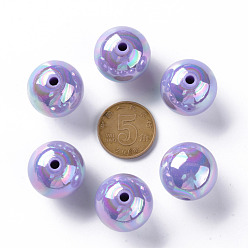 Pourpre Moyen Perles acryliques opaques, de couleur plaquée ab , ronde, support violet, 20x19mm, Trou: 2~3mm, environ111 pcs / 500 g
