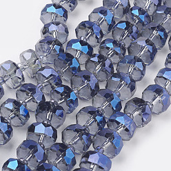 Стально-синий Стеклянные бусины с гальваническим покрытием , с полным покрытием цвета радуги, граненые, плоско-круглые, стальной синий, 9~10 мм, отверстие : 1 мм, около 40 шт / нитка, 12.2 дюйм (31 см)