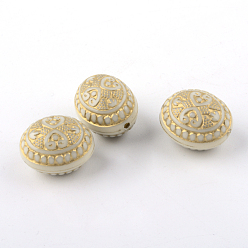 Beige Oval Plating Acrylic Beads, Golden Metal Enlaced, Beige, 16x13x12mm, Hole: 1mm, about 345pcs/500g