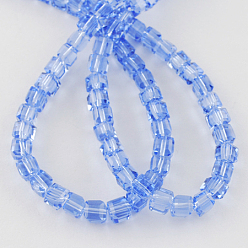 Cornflower Blue Glass Bead Strands, Faceted, Cube, Cornflower Blue, 6x6x6mm, Hole: 1mm, about 100pcs/strand, 22 inch