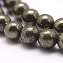 Pyrite Natural Pyrite Beads Strands, Round, Dark Khaki, 6mm, Hole: 1mm