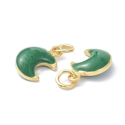 Green Brass Enamel Charms, Real 18K Gold Plated, with Jump Rings, Moon, Cadmium Free & Lead Free, Green, 11x7x3.5mm, Hole: 2.6mm