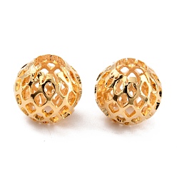 Real 24K Gold Plated Long-Lasting Plated Hollowed Brass Beads, Filigree Beads, Round, Real 24K Gold Plated, 9.5x9mm, Hole: 4.5mm