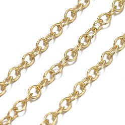 Golden Brass Cable Chains, Soldered, with Spool, Oval, Cadmium Free & Lead Free, Long-Lasting Plated, Golden, 2x1.5x0.35mm, about 301.83 Feet(92m)/roll