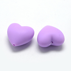 Medium Purple Food Grade Eco-Friendly Silicone Focal Beads, Chewing Beads For Teethers, DIY Nursing Necklaces Making, Heart, Medium Purple, 19x20x12mm, Hole: 2mm