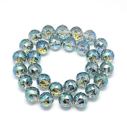Pale Turquoise Electroplate Glass Bead Strands, Rainbow Plated, Faceted, Round, Pale Turquoise, 17~18x17~18mm, Hole: 2mm, about 30pcs/strand, 22.8 inch