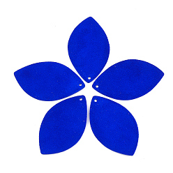 Blue Eco-Friendly Sheepskin Leather Pendants, Leaf, Blue, 46x27x1mm, Hole: 1.5mm
