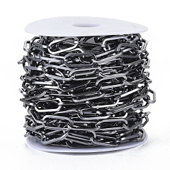 Gunmetal Unwelded Iron Paperclip Chains, Drawn Elongated Cable Chains, with Spool, Flat Oval, Gunmetal, 25x10.3x2mm, about 32.8 Feet(10m)/roll