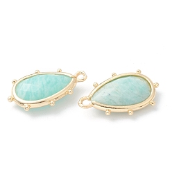 Amazonite Natural Amazonite Pendants, with Golden Brass Edge, Faceted, Teardrop, 22.5x14x5.5mm, Hole: 1.6mm