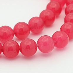 Crimson Dyed Natural White Jade Round Bead Strands, Grade A, Crimson, 8mm, Hole: 1mm, about 50pcs/strand, 15 inch