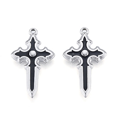 Stainless Steel Color 304 Stainless Steel Pendants, with Enamel, Cross, Stainless Steel Color, 33.5x20x3.5mm, Hole: 1.5mm