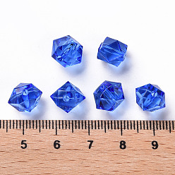 Blue Transparent Acrylic Beads, Faceted, Polygon, Blue, 8x10x9mm, Hole: 1.6mm, about 1300pcs/500g