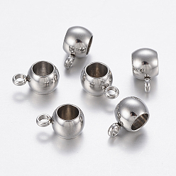 Stainless Steel Color 304 Stainless Steel Tube Bails, Loop Bails, Bail Beads, Rondelle, Stainless Steel Color, 9x6.5x5mm, Hole: 1.5mm, Inner Diameter: 4mm