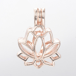 Rose Gold Alloy Diffuser Locket Pendants, Cage Pendants, Flower, Rose Gold, 25x17.5x10.5mm, Hole: 3.5x4.5mm, inner measure: 11.5x14mm