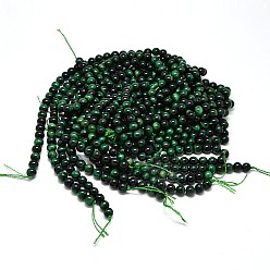 Dark Green Natural Tiger Eye Beads Strands, Grade A+, Dyed & Heated, Round, Dark Green, 14mm, Hole: 1mm, about 29pcs/strand, 15.75 inch