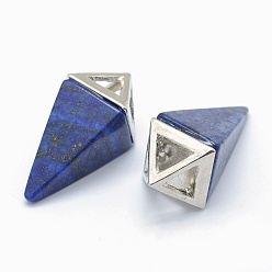 Lapis Lazuli Natural Lapis Lazuli Pendants, with Alloy Findings, Triangle, Dyed, Platinum, 34x14x14.5mm, Hole: 4x6mm