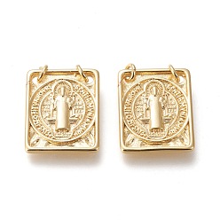 Real 18K Gold Plated Brass Pendants, with Jump Rings, Long-Lasting Plated, Rectangle with Saint Benedict Medal/Saint Benedict, Real 18K Gold Plated, 18.5x14.5x2mm, Hole: 2.2mm