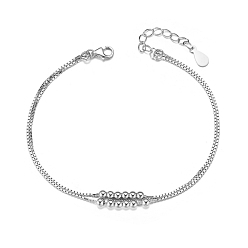 Platine Bracelet de cheville double couche en argent sterling plaqué rhodium shegrace, avec de petites perles, platine, 925 mm (210 pouces)