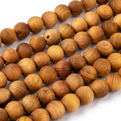 Wood Natural Wood Beads Strand, Round, 6mm, Hole: 1mm, about 66pcs/strand, 15.5 inch(39.5cm)