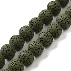 Dark Olive Green Natural Lava Rock Bead Strands, Dyed, Round, Dark Olive Green, 8mm, Hole: about 2mm, about 52pcs/strand, 15.5 inch