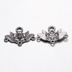 Gunmetal Tibetan Style Chandelier Component Links, Lead Free and Cadmium Free, Flower, Gunmetal, 32x23x3mm, Hole: 2mm