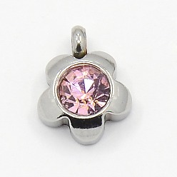 Mixed Color 201 Stainless Steel Rhinestone Charm Pendants, Grade A, Faceted, Mixed, Mixed Color, 9x6~8x3~4mm, Hole: 1mm