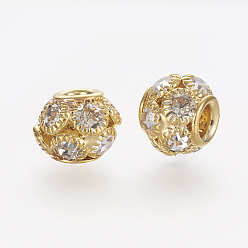 Crystal Brass Beads, with Grade A Rhinestone, Rondelle, Golden, Crystal, 12x10mm, Hole: 4mm