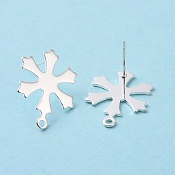 925 Sterling Silver Plated 201 Stainless Steel Stud Earring Findings, with Horizontal Loop and 316 Stainless Steel Pin, Snowflakes, 925 Sterling Silver Plated, 19x14.5mm, Hole: 1.2mm, Pin: 0.7mm