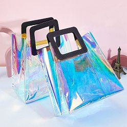 Noir Sac transparent de laser de PVC, sac à main, avec poignées en cuir pu, pour cadeau ou emballage cadeau, rectangle, noir, produit fini: 32x25x15 cm