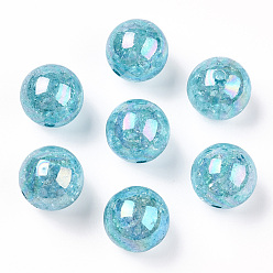 Dark Turquoise AB Color Transparent Crackle Round Acrylic Beads, Dark Turquoise, 20mm, Hole: 2.5mm, about 108pcs/500g