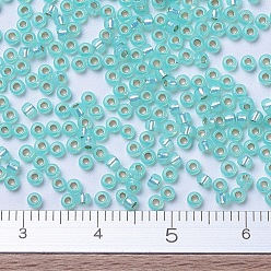 (RR571) Teinté Vert Mer Argenté Perles rocailles miyuki rondes, perles de rocaille japonais, 11/0, (rr 571) albâtre argenté teinté vert d'eau, 2x1.3mm, trou: 0.8 mm, environ 50000 pièces / livre