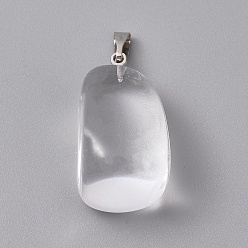 Cristal de Quartz Pendeloques de cristal de quartz naturel, pendentifs en cristal de roche, avec les accessoires en laiton de tonalité de platine, nuggets, 23~30x13~22x12~20mm, Trou: 5x3mm
