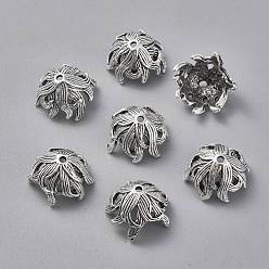Antique Silver Tibetan Style Bead Caps, Lead Free, Flower, Antique Silver, 10x15x15mm, Hole: 2mm