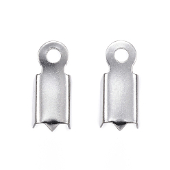 Stainless Steel Color 304 Stainless Steel Folding Crimp Ends, Fold Over Crimp Cord Ends, Stainless Steel Color, 10x4x3mm, Hole: 1mm, Inner Diameter: 4mm