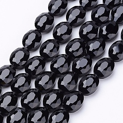 Black Glass Bead Strands, Crystal Bead Strands, Faceted, Oval, Black, 16x12~13x7mm, Hole: 1mm, 20pcs/strand, 12.5 inch