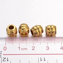 Antique Golden Tibetan Style Alloy Large Hole Barrel Beads, Antique Golden, Lead Free & Cadmium Free & Nickel Free, 8x8mm, Hole: 3.5mm