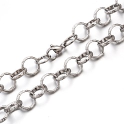 Stainless Steel Color 304 Stainless Steel Rolo Chains Necklaces, with Lobster Claw Clasps, Unwelded, Stainless Steel Color, 23.6 inch(59.9cm)