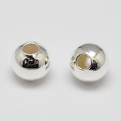 Silver Brass Solid Round Beads, Lead Free & Cadmium Free & Nickel Free, Silver Color Plated, 4mm, Hole: 1.8mm