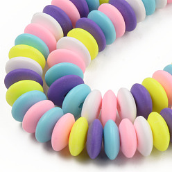 Colorful Handmade Polymer Clay Beads Strands, Flat Round, Colorful, 8.5~9x3.5mm, Hole: 1.6mm, about 112pcs/strand, 15.75 inch~16.14 inch(40~41cm)