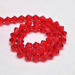 Red Imitate Austrian Crystal Bicone Glass Beads Strands, Grade AA, Faceted, Red, 3x3.5mm, Hole: 0.8mm, about 120~125pcs/strand, 14.8 inch