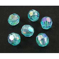 Sky Blue Eco-Friendly Transparent Acrylic Beads, Faceted, Round, AB Color, Sky Blue, 8mm, Hole: 1.5mm, about 2000pcs/500g