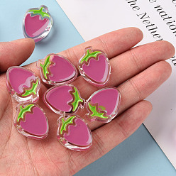 Camellia Transparent Enamel Acrylic Beads, Strawberry, Camellia, 25.5x19x9mm, Hole: 3.5mm