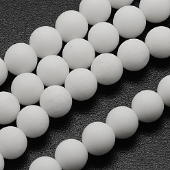 White Jade Natural White Jade Beads Strands, Frosted, Round, 6mm, Hole: 0.8mm, about 60pcs/strand, 14.1 inch