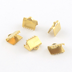 Golden 304 Stainless Steel Ribbon Crimp Ends, Golden, 6x6.5mm, Hole: 1.5mm