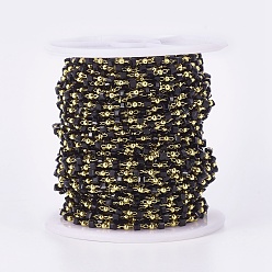 Black Handmade Glass Beaded Chains, Soldered, with Brass Findings, with Spool, Long-Lasting Plated, Golden, Cube, Black, 2.3~2.8x2.3~2.8x2.3~2.8mm, 2mm, about 32.8 Feet(10m)/roll
