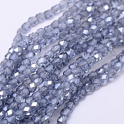 Dark Slate Blue Electroplate Glass Beads Strands, Full Pearl Luster Plated, Faceted, Oval, DarkSlate Blue, 4mm, Hole: 1mm, about 99pcs/strand, 16.5 inch