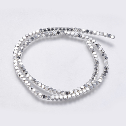 Platinum Plated Electroplate Non-magnetic Synthetic Hematite Bead Strands, Faceted, Cube, Platinum Plated, 3x3x3mm, Hole: 0.5mm, about 133pcs/strand, 16 inch